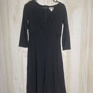 Loft black midi v neck‎ fit and flare dress, size 2